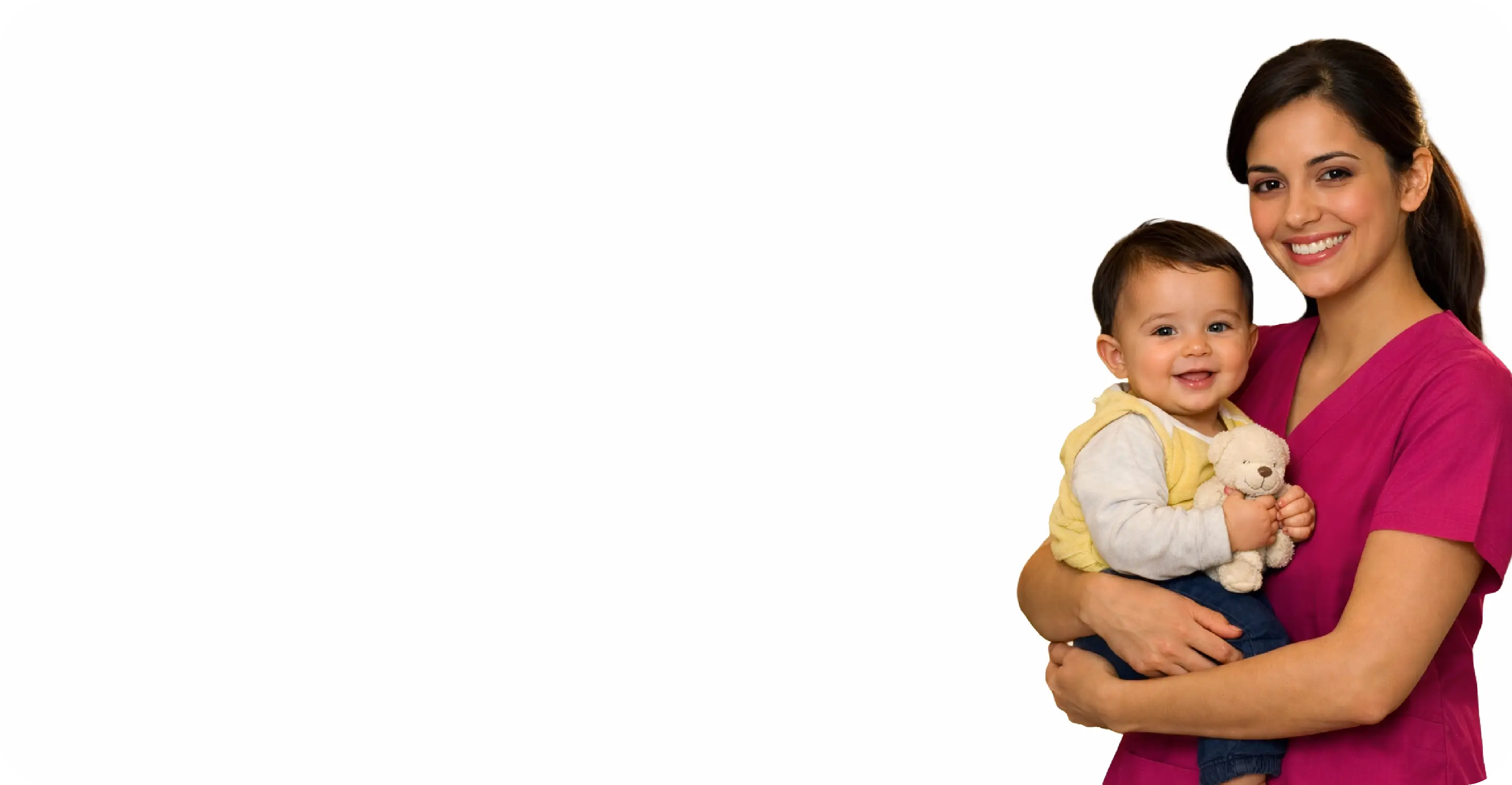 Smiling nurse holding a baby